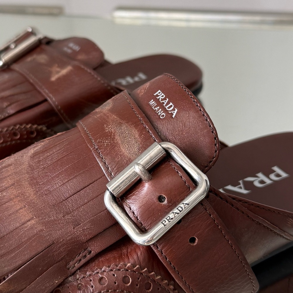 Like new PRADA Brown Leather Fringed Shuffle Mules $1,250 36 - Picture 7 of 16